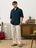 Cotton Linen: Teal Cotton Linen Shirts