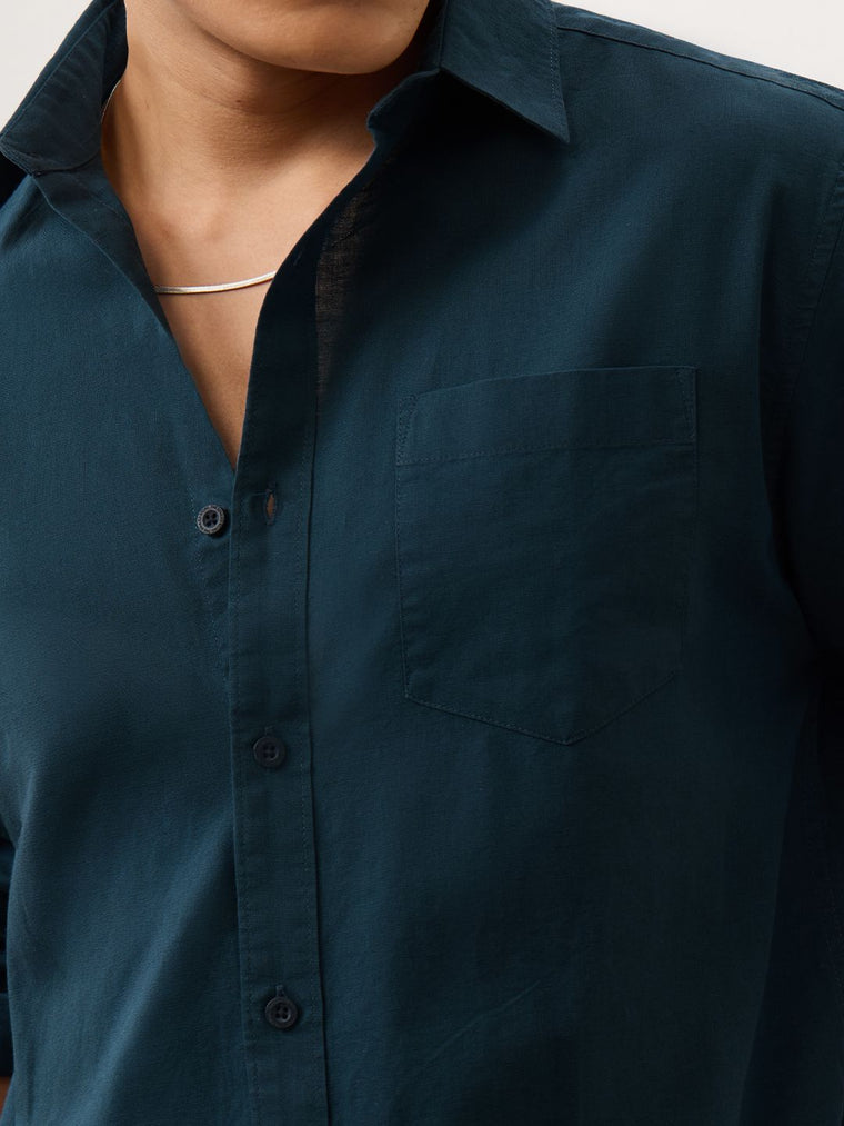 Cotton Linen: Teal Cotton Linen Shirts