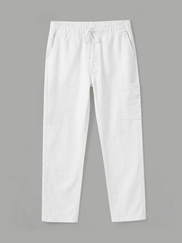 Pull On Denims: White Men Cargo Jeans