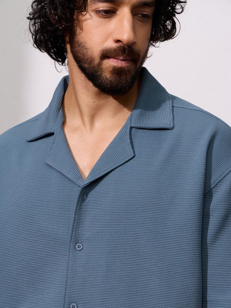 Textured Shirt: Blue Echo Men Textured Shirts