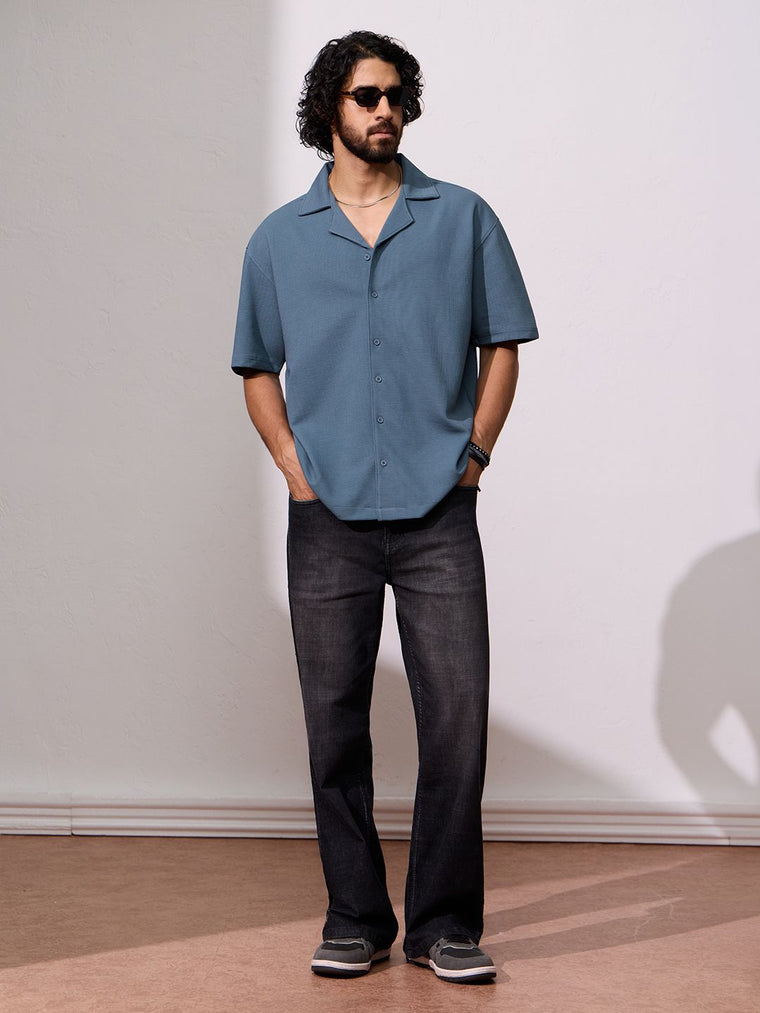 Textured Shirt: Blue Echo Men Textured Shirts
