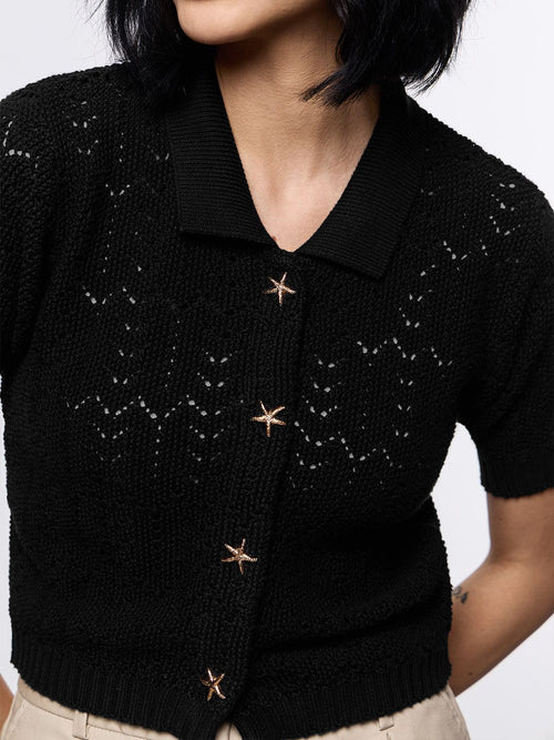 Open-Knit Shirt: Blackout Women Regular Shirts