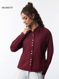 Easy Solids: Merlot Women Relaxed Shirts