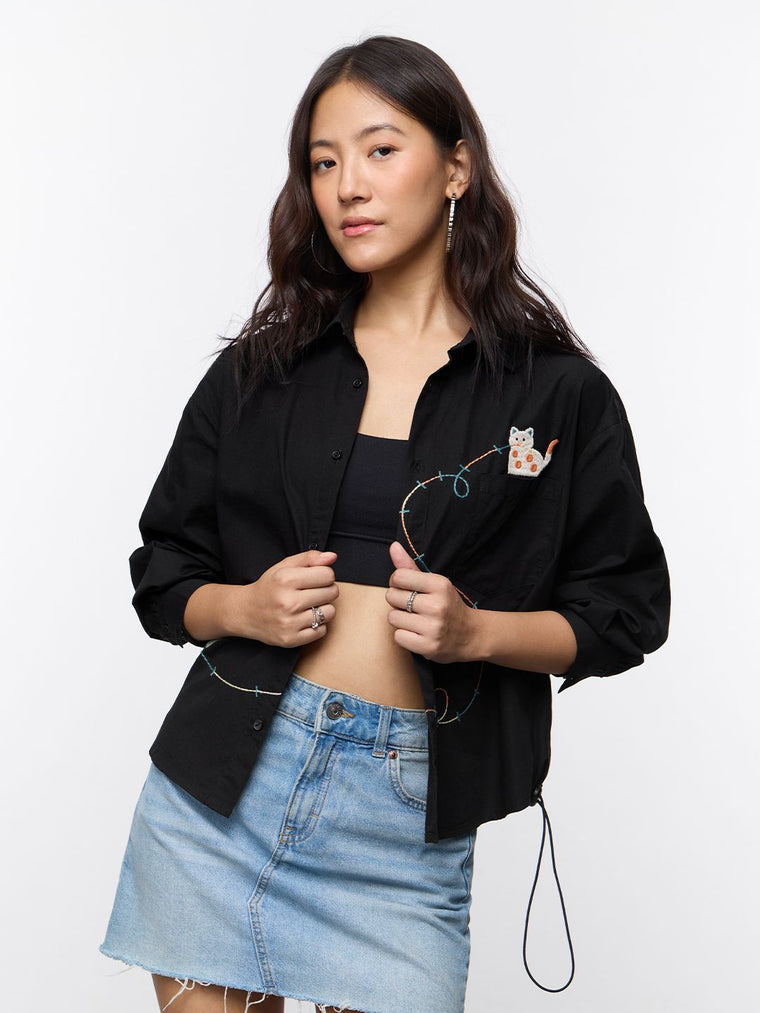 Pets Stories: Cat & Yarn Women Oversized Shirts