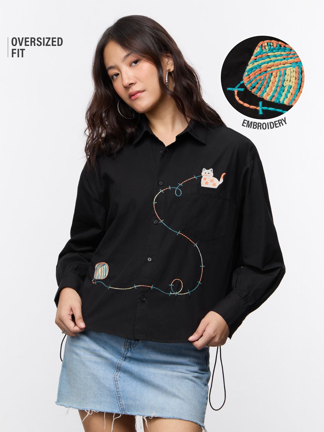 Pets Stories: Cat & Yarn Women Oversized Shirts