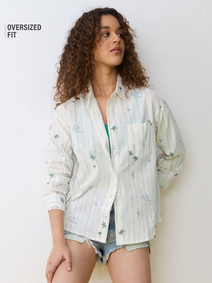 Stripe Shirt: Beach Stripes Women Oversized Shirts
