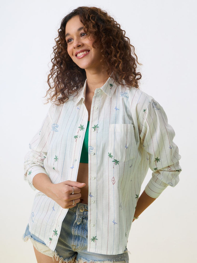Stripe Shirt: Beach Stripes Women Oversized Shirts