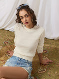 Textured Solid Top: Vanilla Women Knit Tops