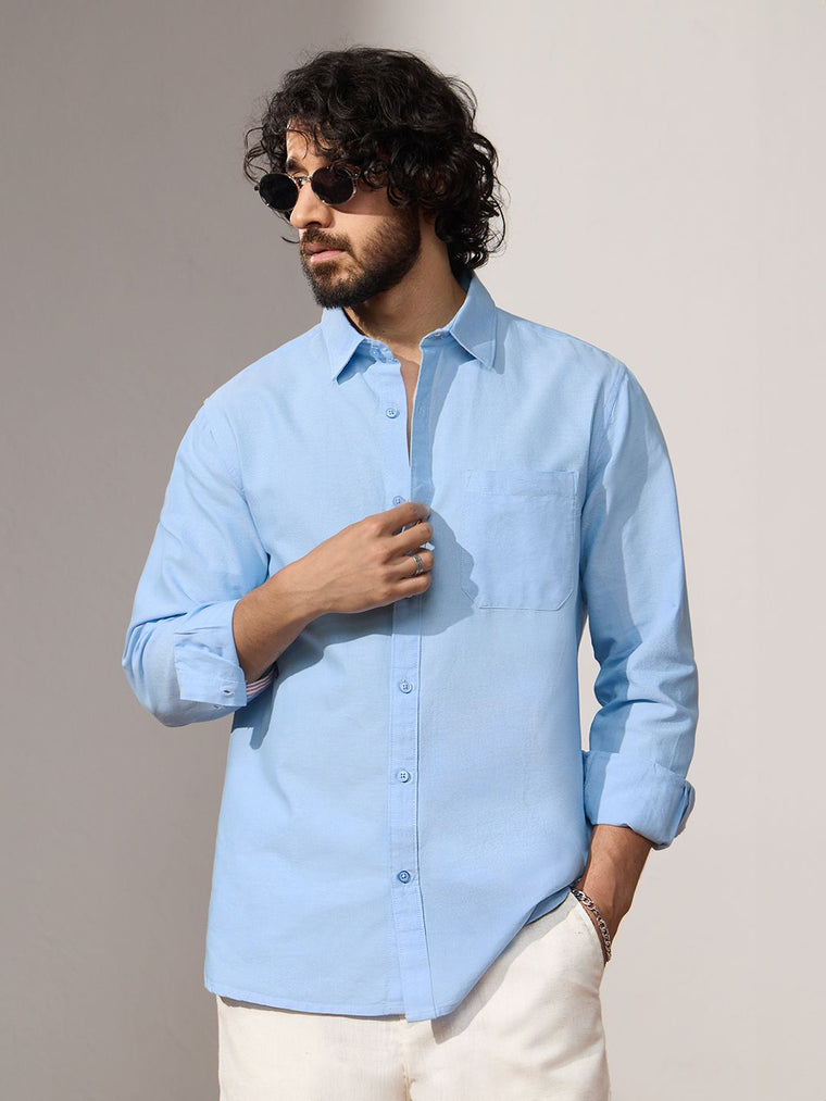 Oxford Shirt: Harbour Blue Men Solid Shirts