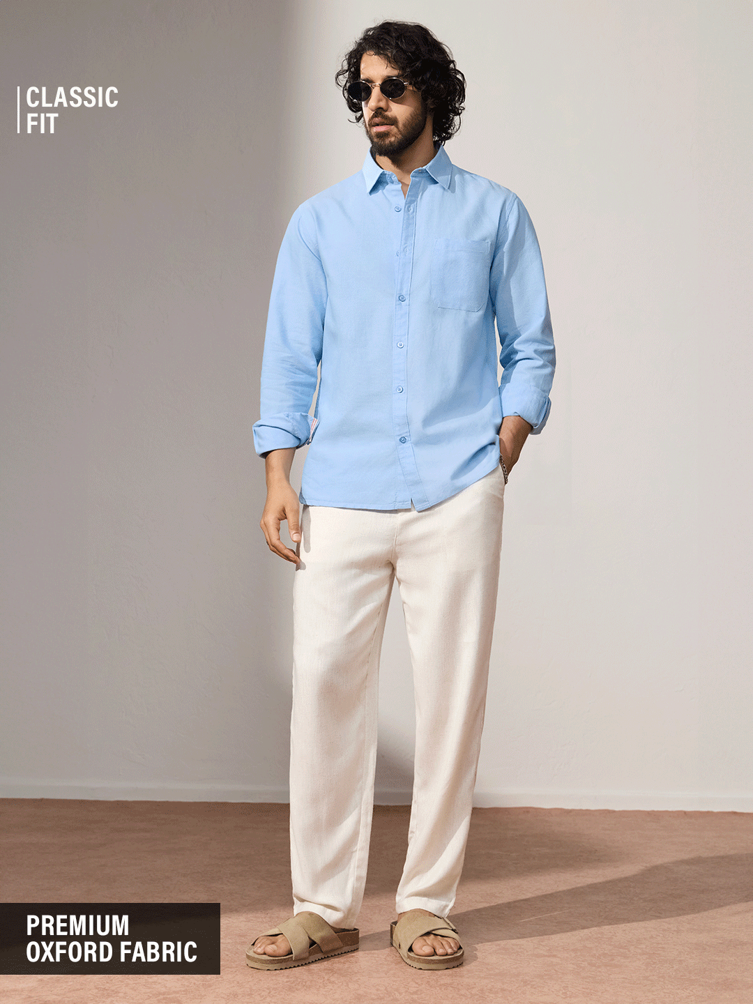 Oxford Shirt: Harbour Blue Men Solid Shirts