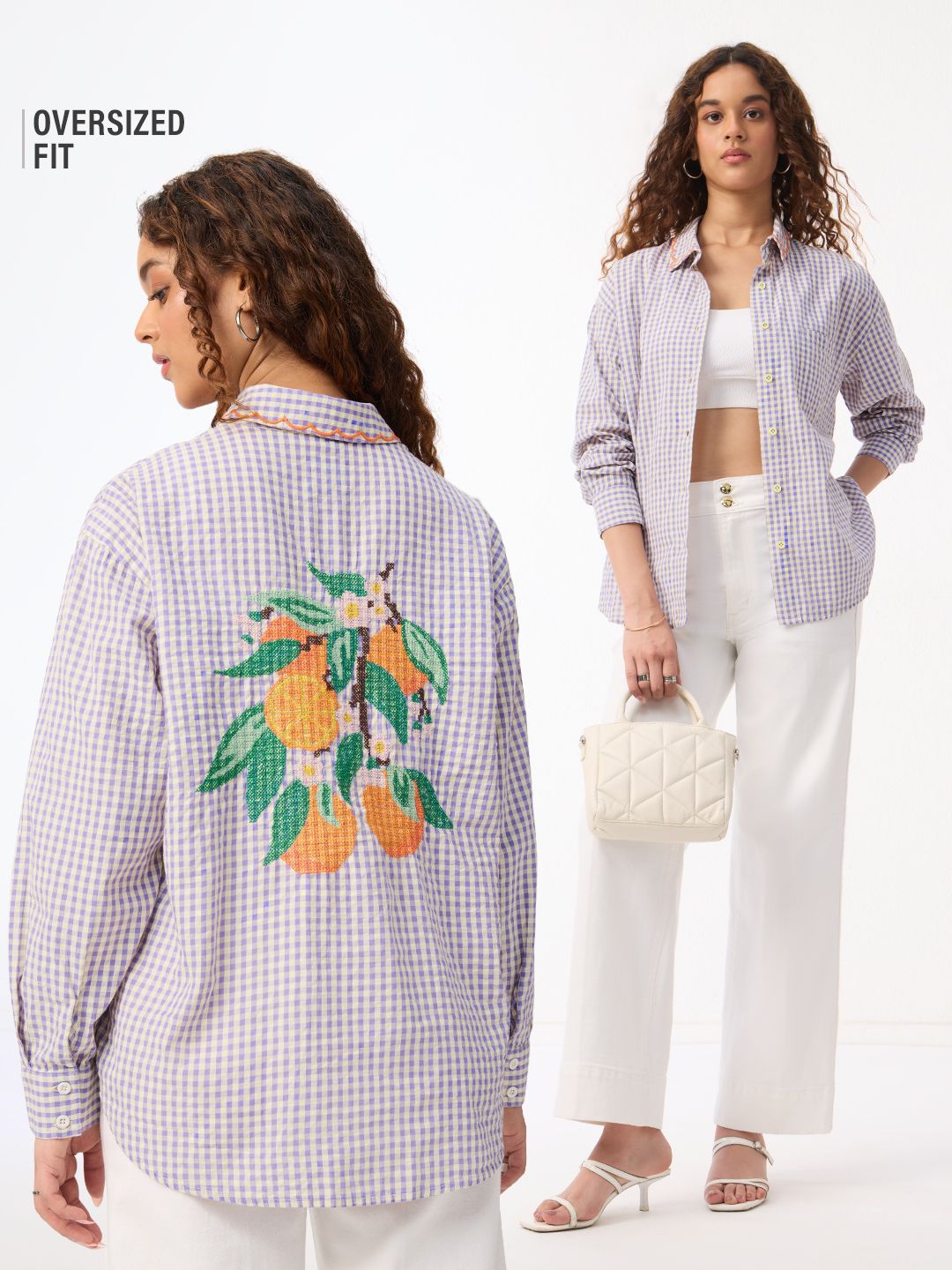 Plaid Shirt: Citrus Bloom Women Oversized Shirts