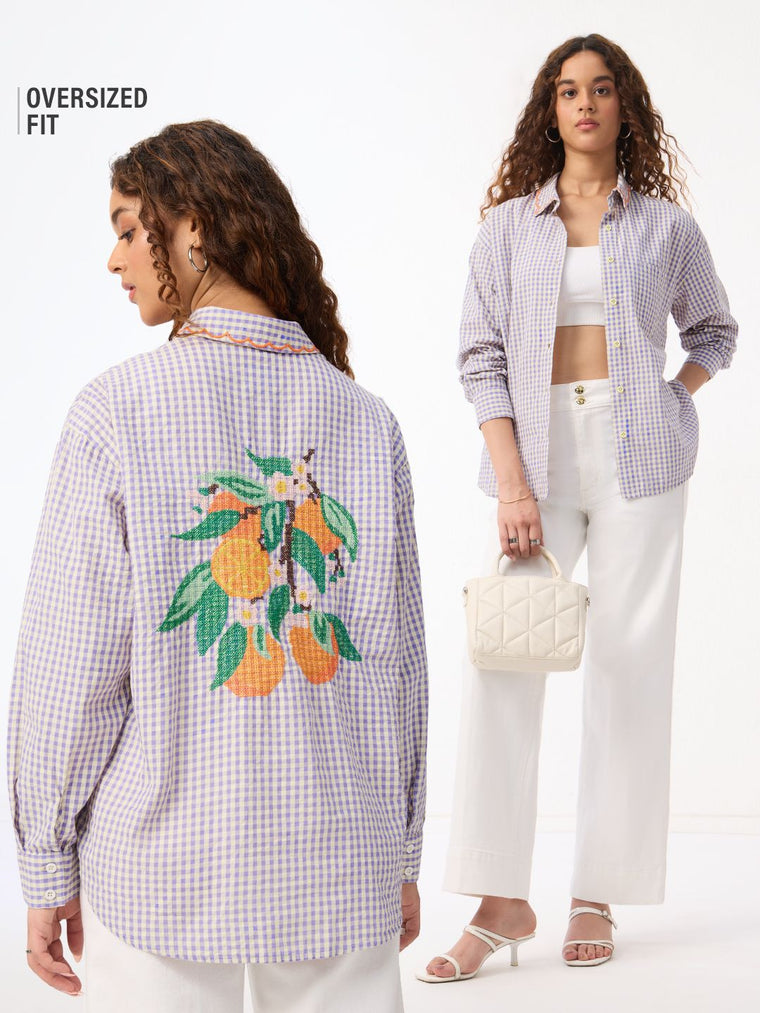 Plaid Shirt: Citrus Bloom Women Oversized Shirts