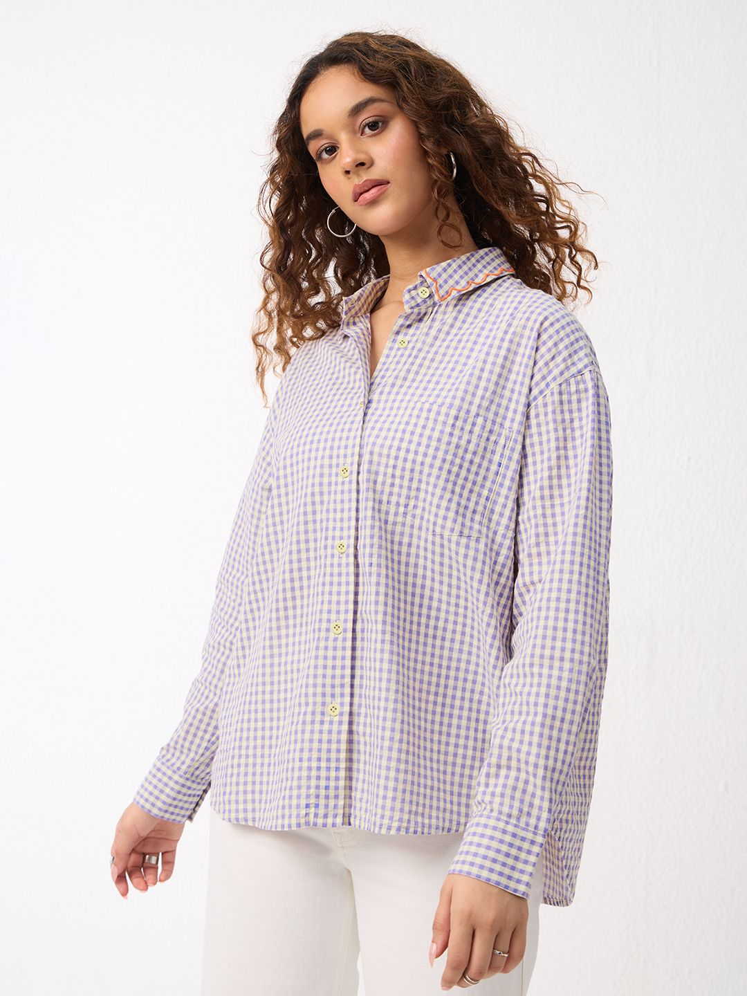 Plaid Shirt: Citrus Bloom Women Oversized Shirts