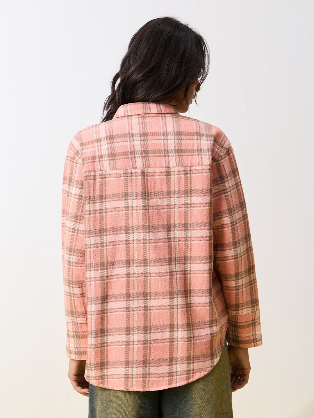 Plaid Shirt: Peach Dust Women Oversized Shirts