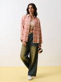 Plaid Shirt: Peach Dust Women Oversized Shirts