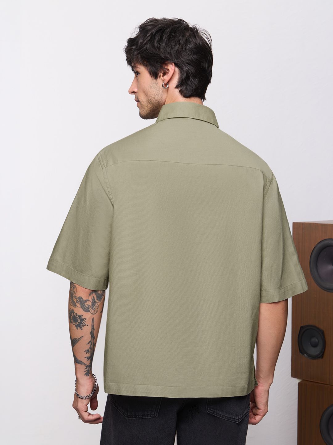 Oxford Shirt: Soft Sage Men Boxy Fit Shirts