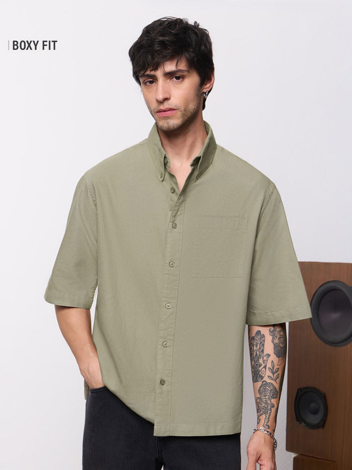Oxford Shirt: Soft Sage Men Boxy Fit Shirts