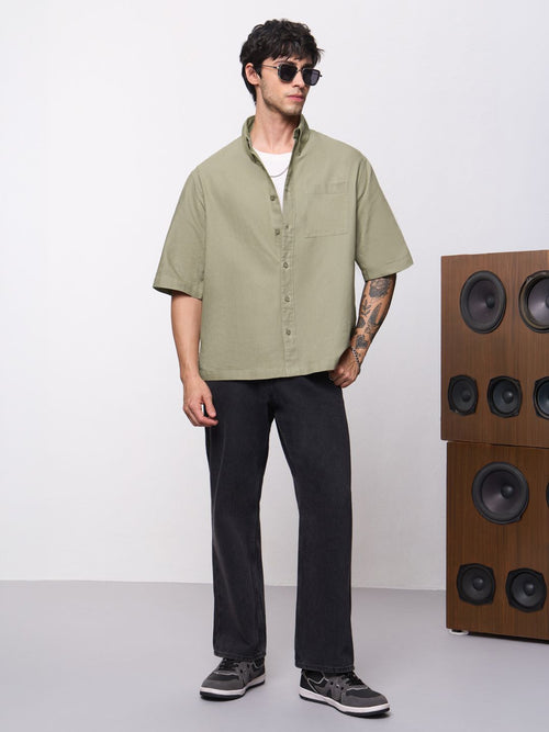 Oxford Shirt: Soft Sage Men Boxy Fit Shirts