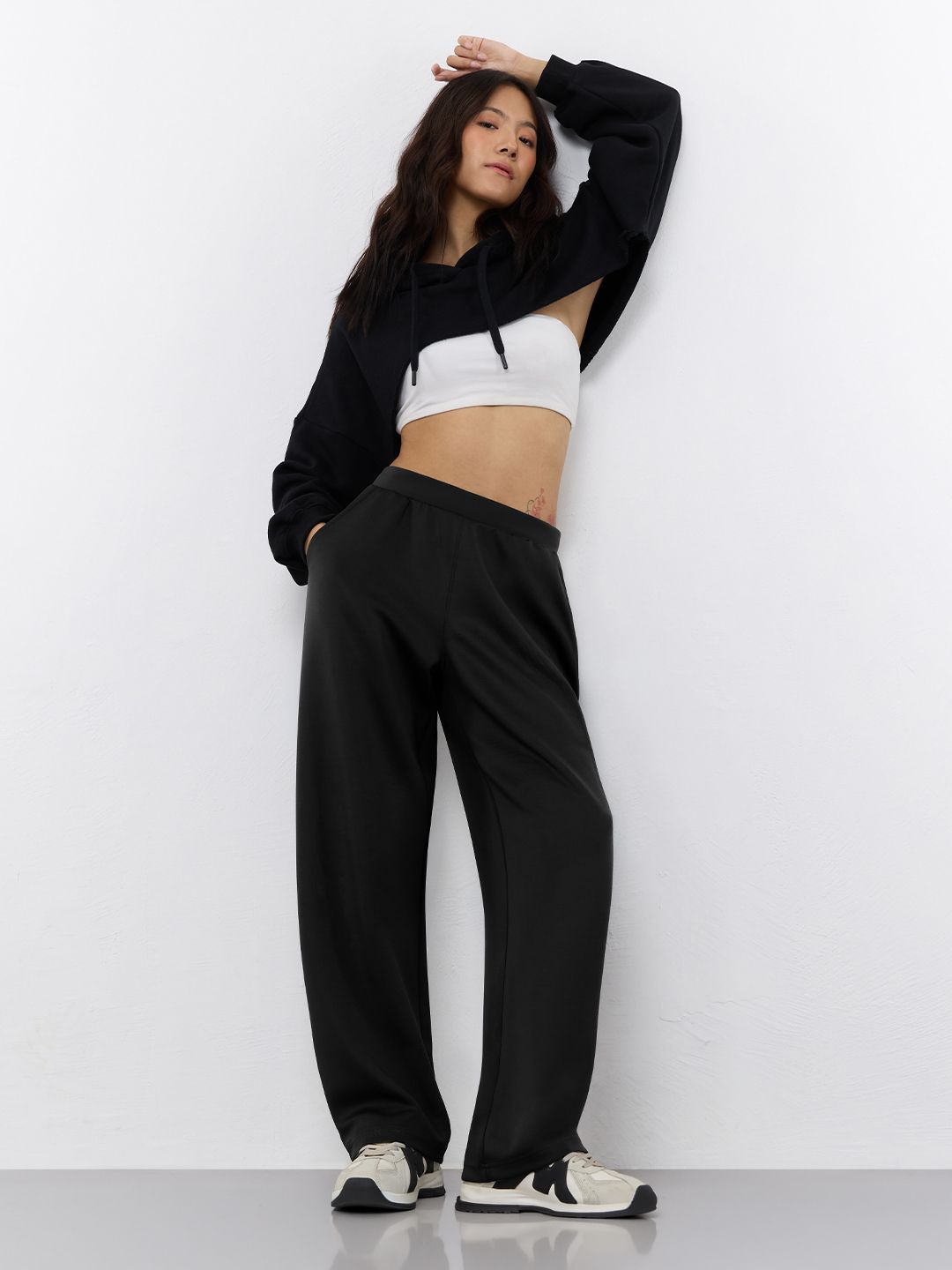 Premium Scuba Joggers: Ink Black Women Barrel Joggers
