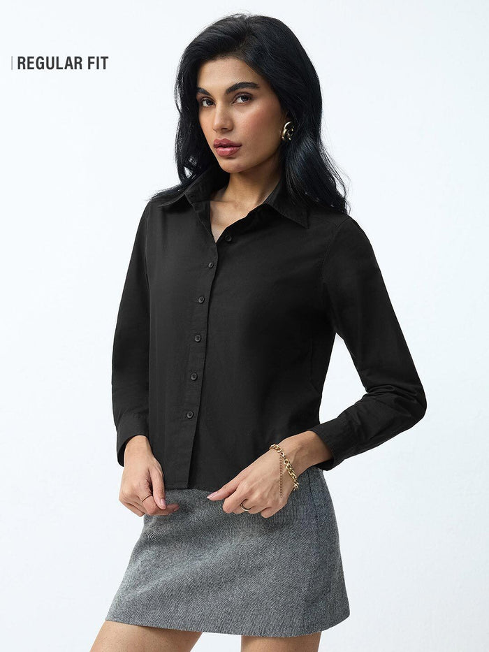 Classic Solids: Urban Black Women Regular Shirts