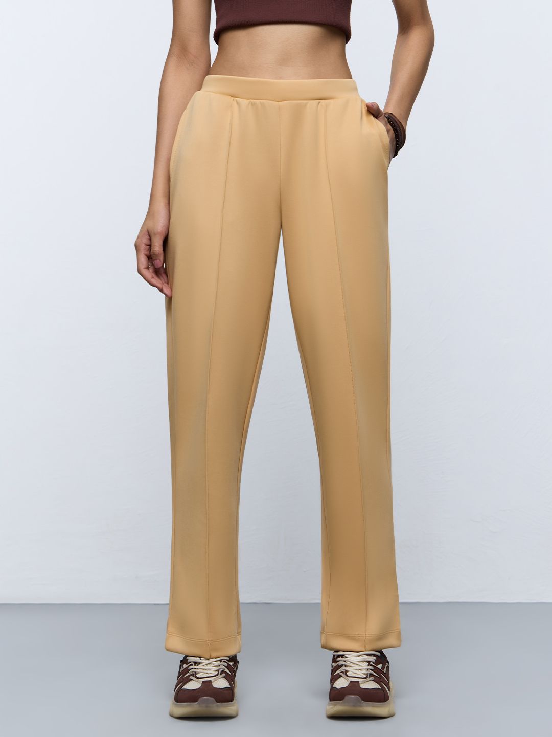 Premium Scuba Joggers: Biscuit Brown Women Slim Joggers