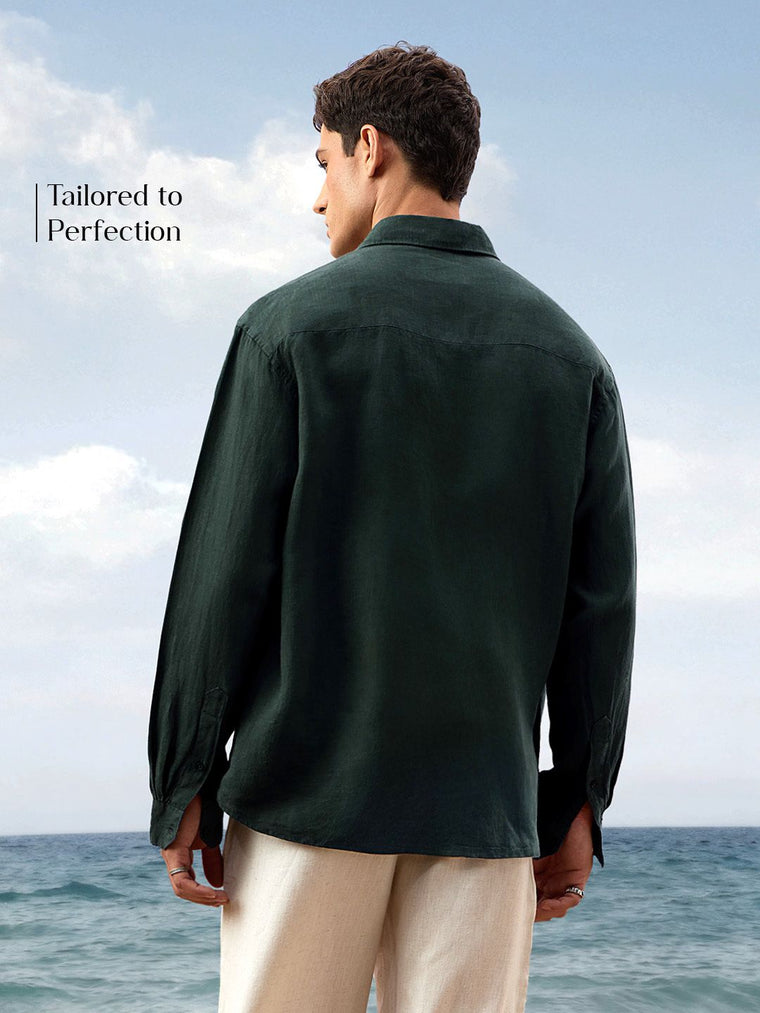 Luxe Linen Shirt: Dark Moss 100% Linen Shirts