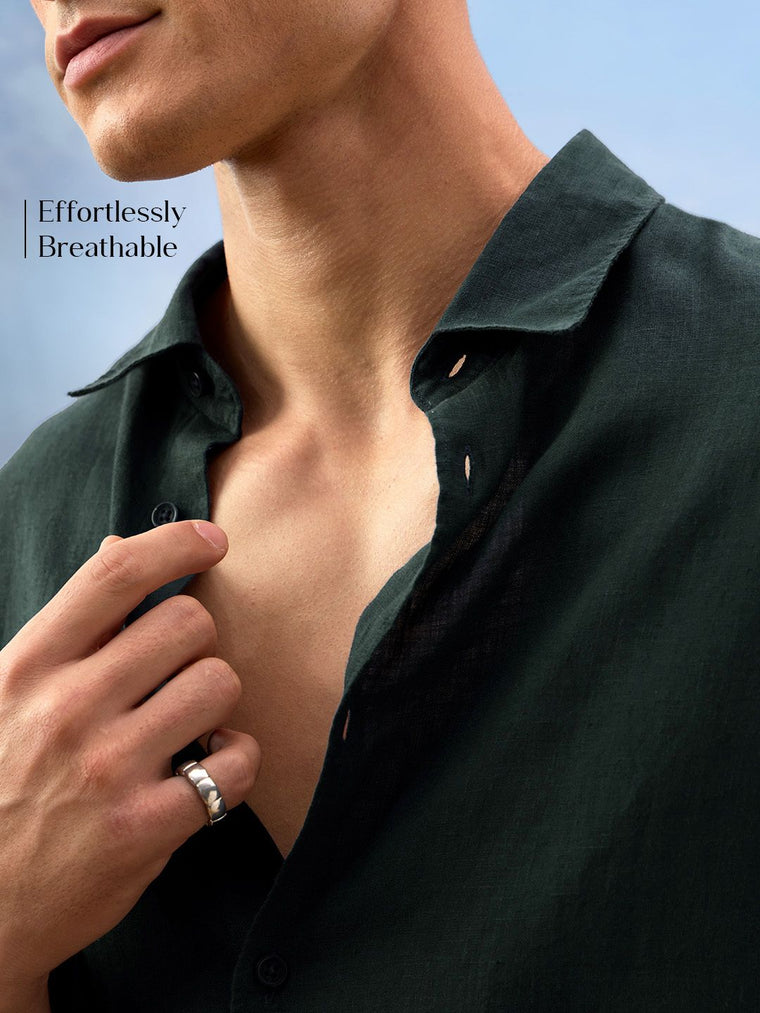 Luxe Linen Shirt: Dark Moss 100% Linen Shirts