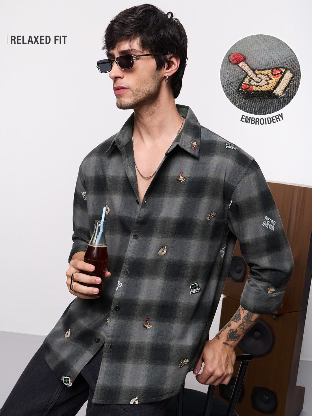 Plaid Shirt: Arcade Games Men Relaxed Shirts