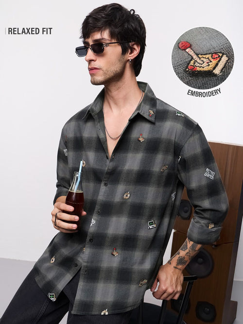 Plaid Shirt: Arcade Games Men Relaxed Shirts