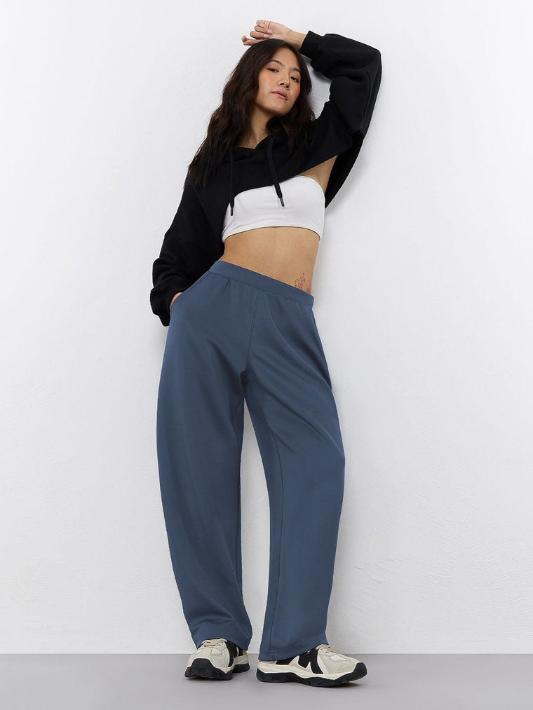Premium Scuba Joggers: Denim Blue Women Barrel Joggers
