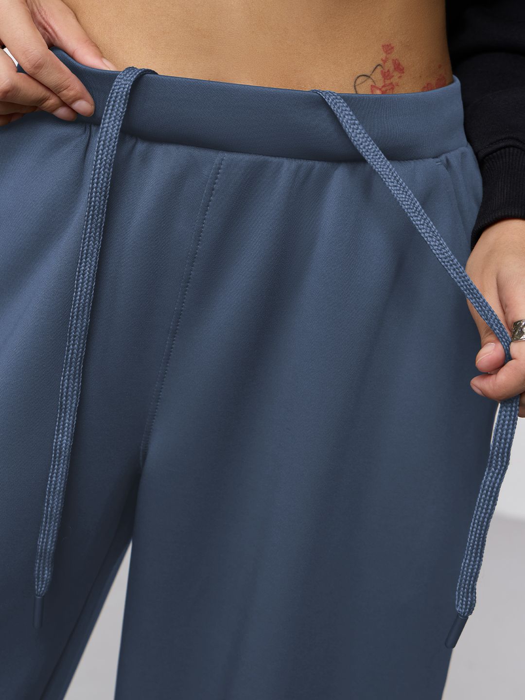 Premium Scuba Joggers: Denim Blue Women Barrel Joggers