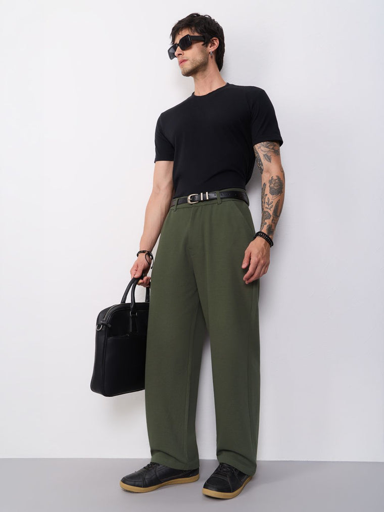 Ottoman Textured Pants: Olive Men Pants