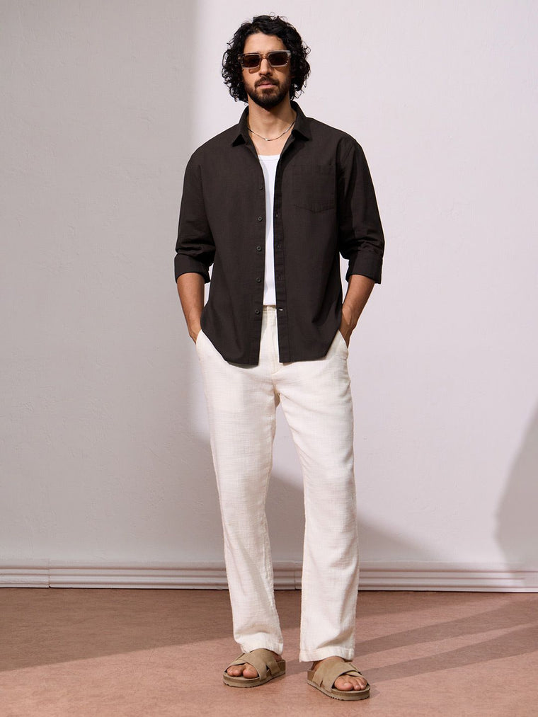 Cotton Linen: Mocha Cotton Linen Shirts