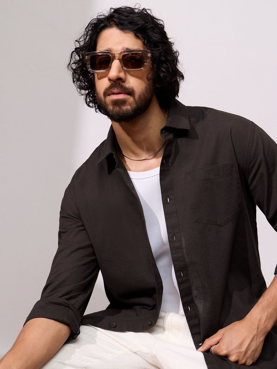 Cotton Linen: Mocha Cotton Linen Shirts