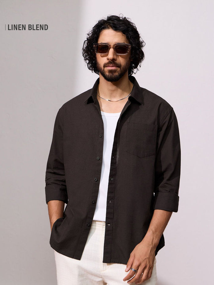 Cotton Linen: Mocha Cotton Linen Shirts