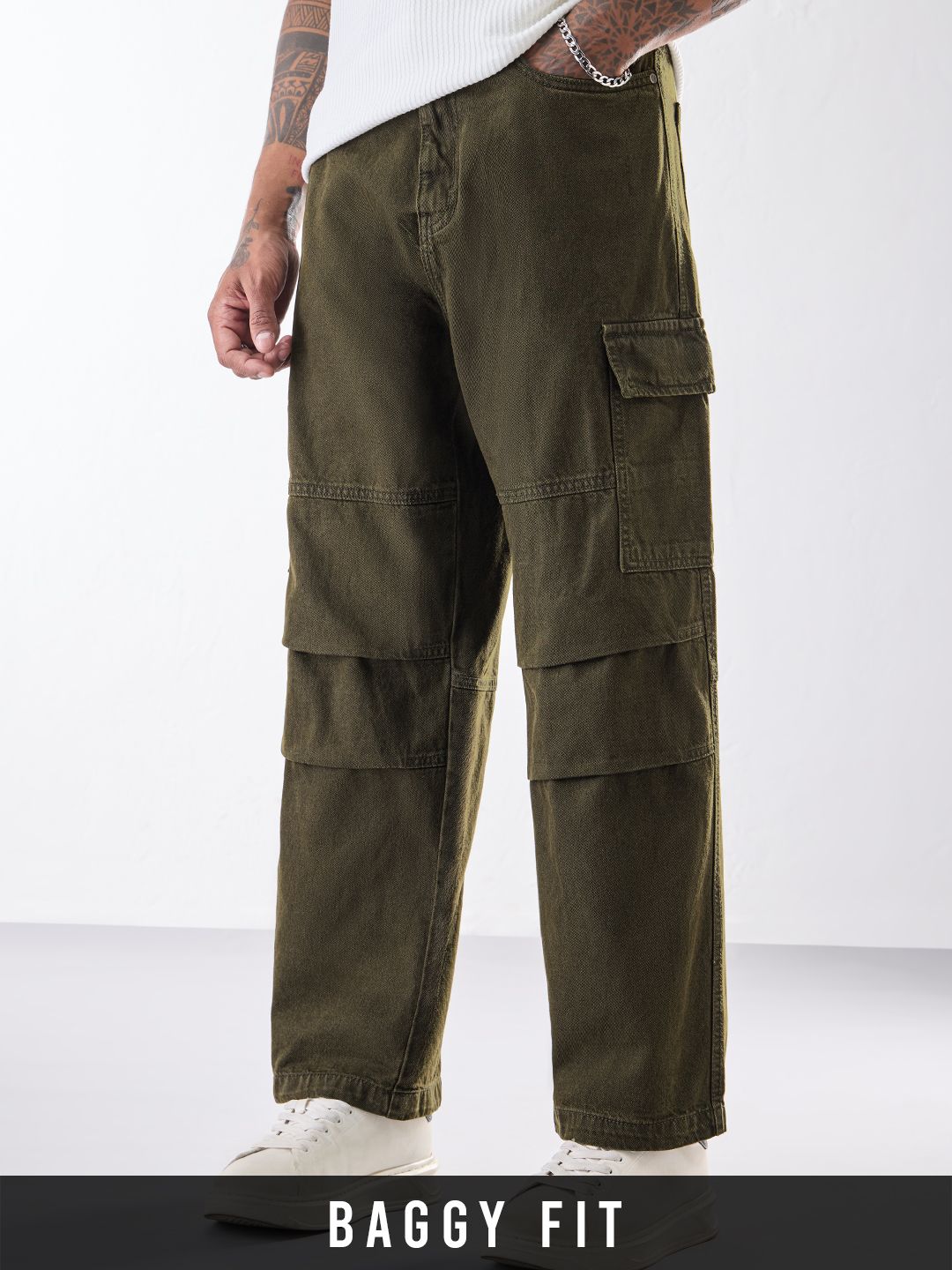 Cargo Denims: Dusty Olive Men Cargo Jeans
