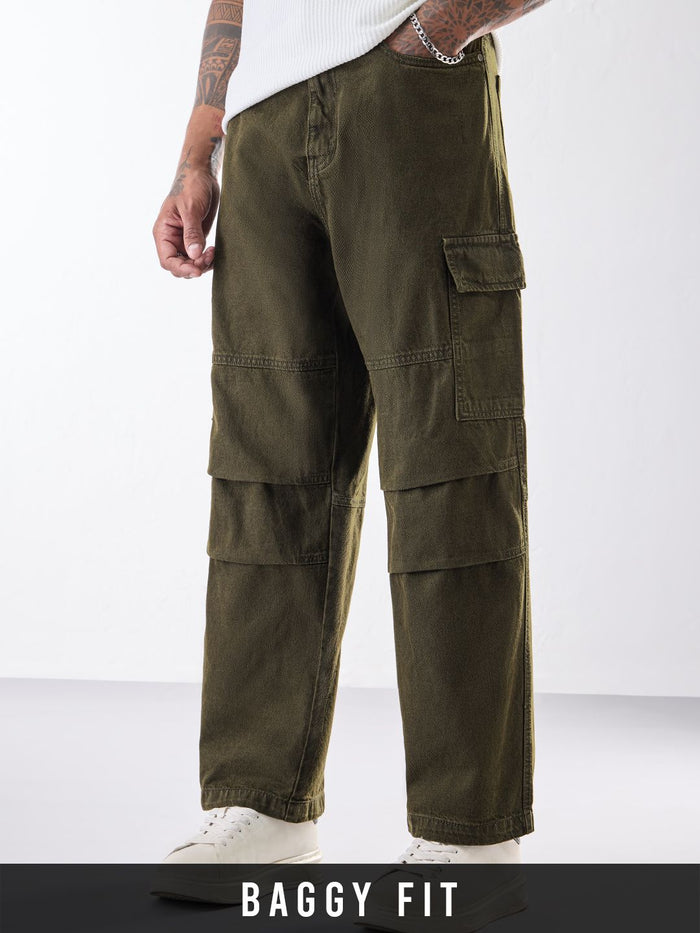 Cargo Denims: Dusty Olive Men Cargo Jeans