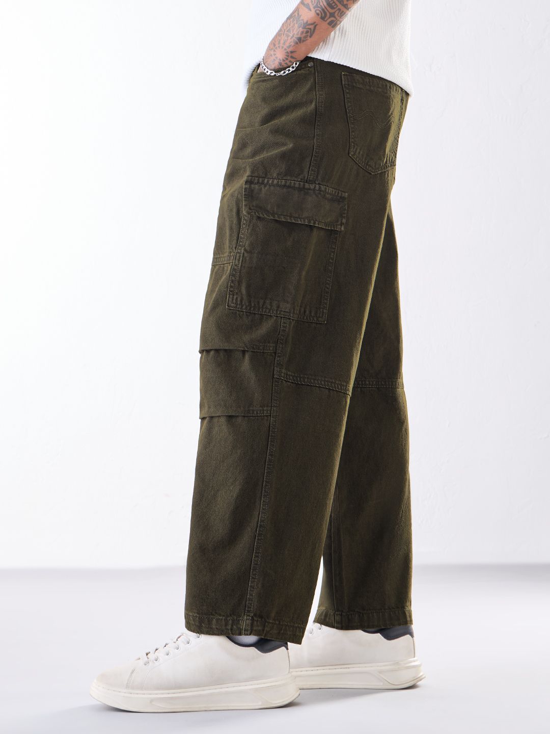 Cargo Denims: Dusty Olive Men Cargo Jeans