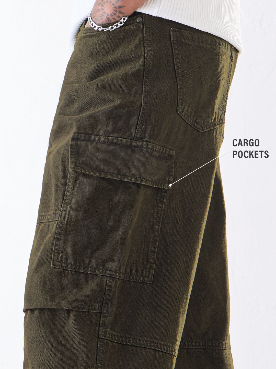 Cargo Denims: Dusty Olive Men Cargo Jeans
