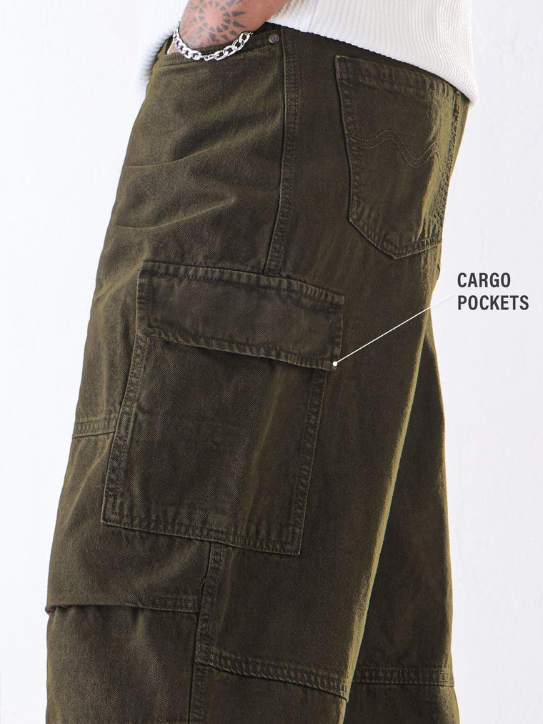 Cargo Denims: Dusty Olive Men Cargo Jeans