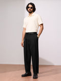 Double Pleated Pants: Black Men Super Flex Pants