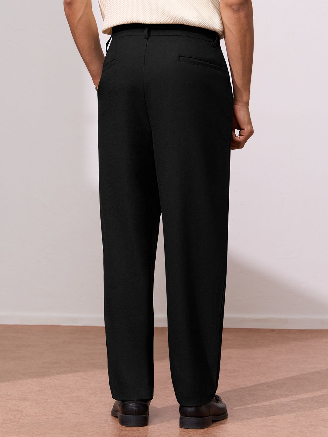 Double Pleated Pants: Black Men Super Flex Pants