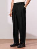 Double Pleated Pants: Black Men Super Flex Pants