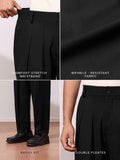 Double Pleated Pants: Black Men Super Flex Pants