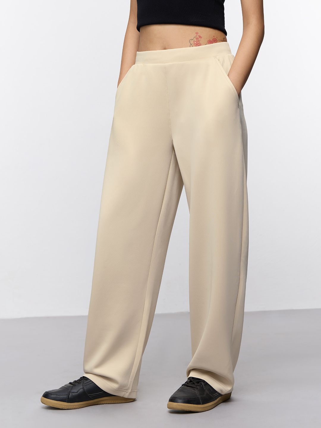 Premium Scuba Joggers: Vanilla Cream Women Barrel Joggers