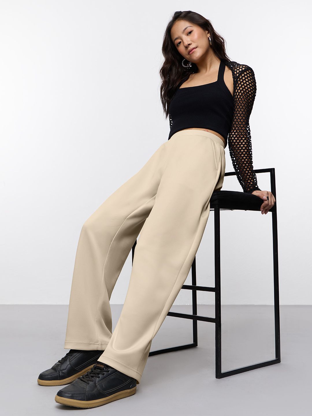 Premium Scuba Joggers: Vanilla Cream Women Barrel Joggers