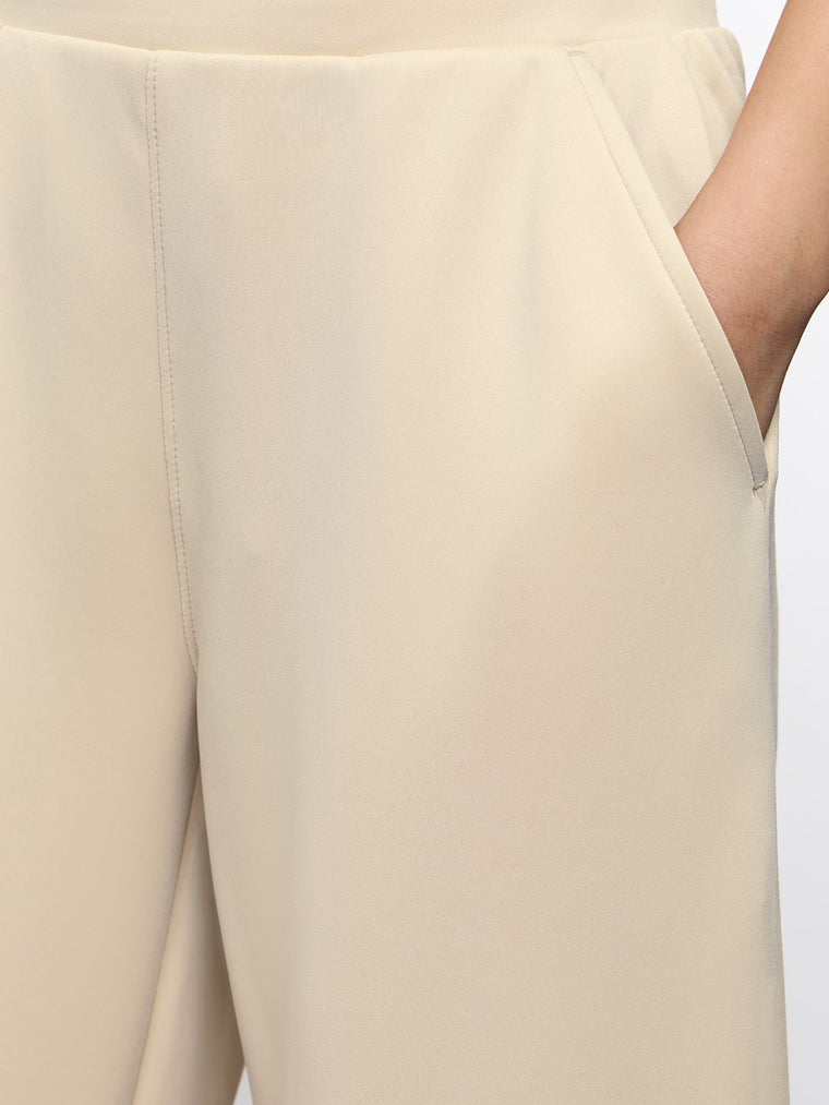 Premium Scuba Joggers: Vanilla Cream Women Barrel Joggers