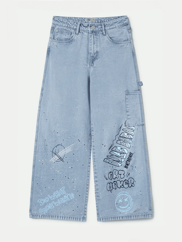 Baggy-Fit Denim: Graffiti Women Baggy Denims