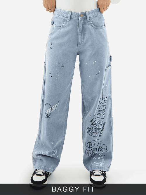 Baggy-Fit Denim: Graffiti Women Baggy Denims