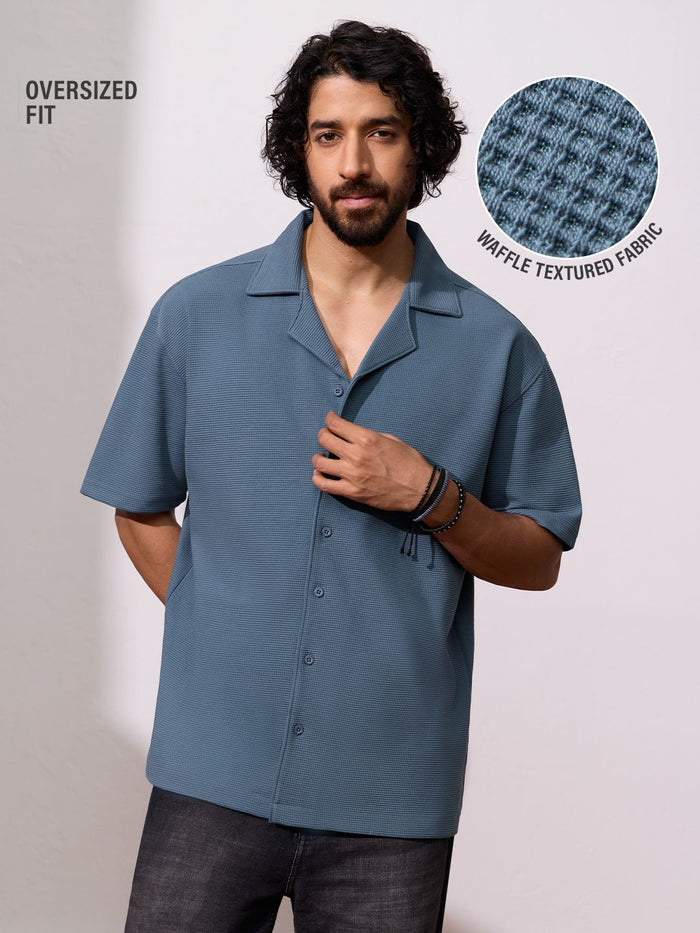 Textured Shirt: Blue Echo Men Textured Shirts